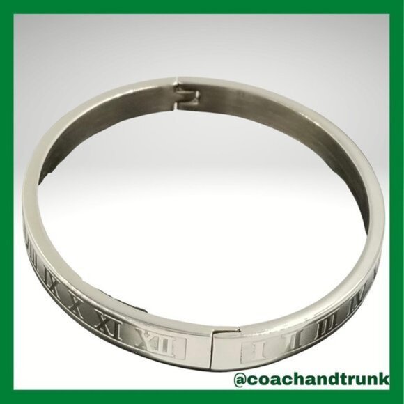 Stainless Steel Hypoallergenic Roman Numeral Hing Lock Bracelet NWT - Picture 6 of 6
